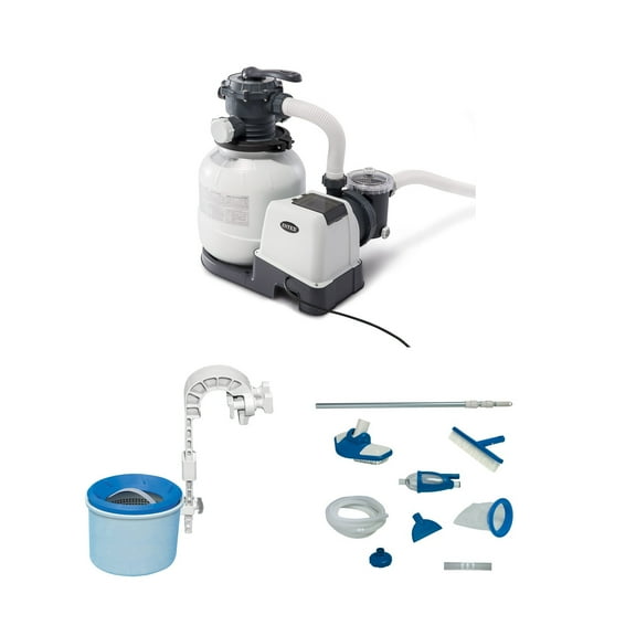 Intex 2100 GPH Sand Filter Pump, Deluxe Pool Maintenance Kit, and Skimmer