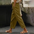 thumbnail image 2 of HNMKIU Pants for Women Solid Color Elastic Waist Loose Fit Side Button Decoration Versatile Ankle Length Casual Comfortable Womens Trousers Khaki2,XXL, 2 of 5