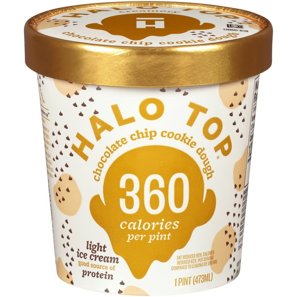 Halo Top Chocolate Chip Cookie Dough Light Ice Cream Pint , 16 fl oz