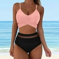 thumbnail image 2 of vigerkar Bikini Set for Women Two Piece Swimsuit Crew Neck Top Spaghetti Straps Cross Back Lace up Mid Rise Pink, L, 2 of 6
