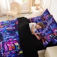 thumbnail image 4 of Castle Fairy Neon City Sports Car Bedding Comforter Set 7-Piece for Boys, Night Light Art King Bedding Sets for Bedroom, Purple Blue,Black Reversible, 4 of 7