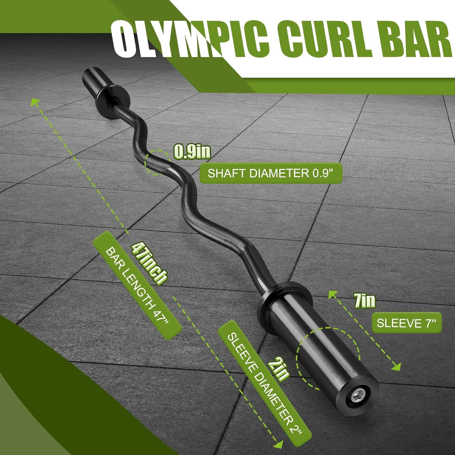 ARVAKOR 47" Olympic EZ Curl Barbell Bar, 2-Inch Curl Bar for Weight Lifting, Hip Thrusts, Squat, Biceps-Home Gym Weight Bar, Black