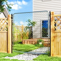 Outsunny Garden Gate Chain Link Fence Gate, Galvanized Steel Garden Door for Yard Entrance Way, 70.9 x 70.9 in., Silver