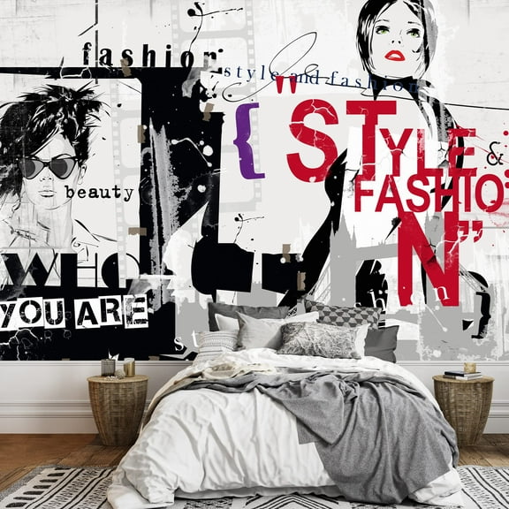 wall26 - Modern Teenage Girl on Grunge Background. Grunge Style. - Removable Wall Mural | Self-Adhesive Large Wallpaper - 100x144 inches