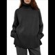 thumbnail image 3 of Suéter de Punto Holgado e Informal con Aberturas para Mujer, de Color Liso, con Cuello Alto, para Otoño e Invierno. Negro M, 3 of 10