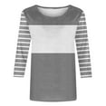thumbnail image 4 of Abomasnow Women's Tops Casual 3/4 Sleeve Crewneck Shirts Loose Fit Stripe Print Color Block Blouses, 4 of 4