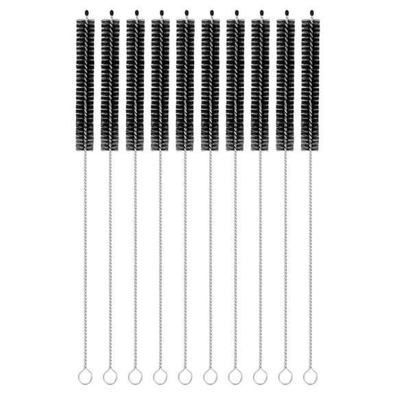 Uxcell 10Pack Drinking Straw Cleaning Brushes, 10" x 3/8" Nylon Bristles Long Straw Brush for Bottle and Tube (Black)