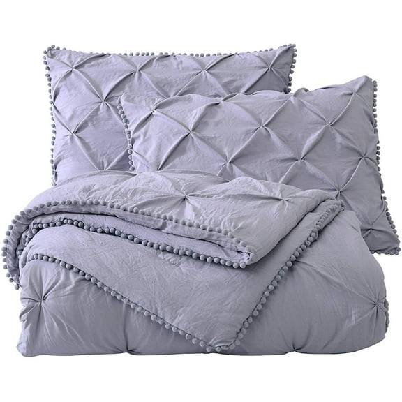 Chezmoi Collection Natalia 3-Piece Pom Pom Balls Fringe Pinch Pleat Microfiber Comforter Set