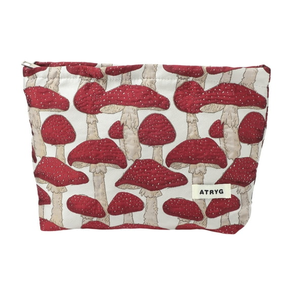 Unique Bargains 1 Pc Mushroom Pattern Drawstring Makeup Bag for Vacation Travel Polyester red