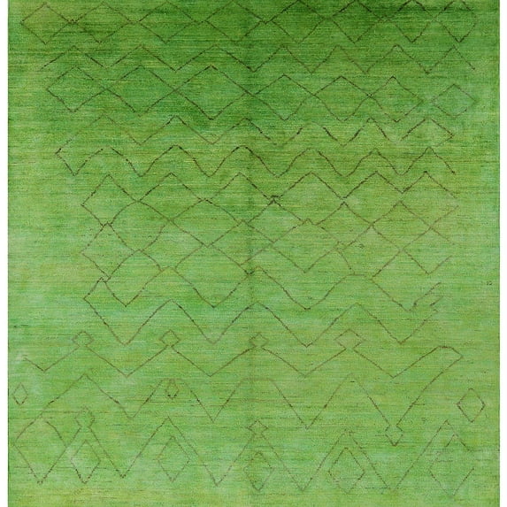 Ahgly Company Machine Washable Indoor Square Industrial Modern Green Area Rugs, 4' Square