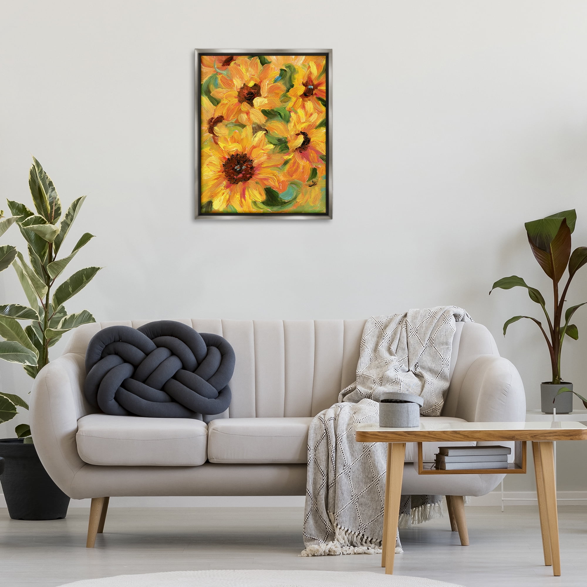 Stupell Industries Sunflower Bunches Pattern Botanical & Floral Painting Gray Floater Framed Art Print Wall Art, 25 x 31
