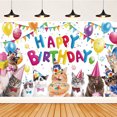 thumbnail image 3 of Fondo de fiesta de animales para niños, decoración de fiesta de cumpleaños con temática de gato y perro, Pancarta, accesorios de fotografía, 3 of 5
