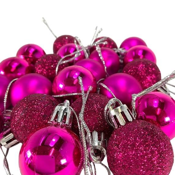 Pinnacle Peak Trading 1 Inch Fuchsia Mini Christmas Ball Ornament 24 Piece Set
