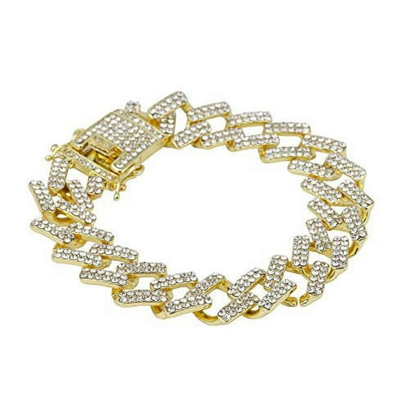 Charles Raymond New Cuban Zig Zag Bling'ed Out ZZ Links w/ 3 Row Diamonds on Each Side Hip Hop Living Color Bracelet - ZZ001B - Gold