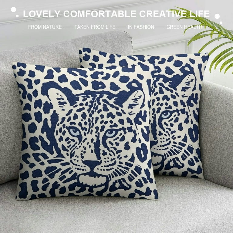 COMIO Navy Blue Leopard Print Pillow Covers Cheetah Animal Pattern Chinoiserie Decorative Throw Pillows Outdoor Pillowcase Farmhouse Cushion Case Decor for Sofa Couch Bed Walmart