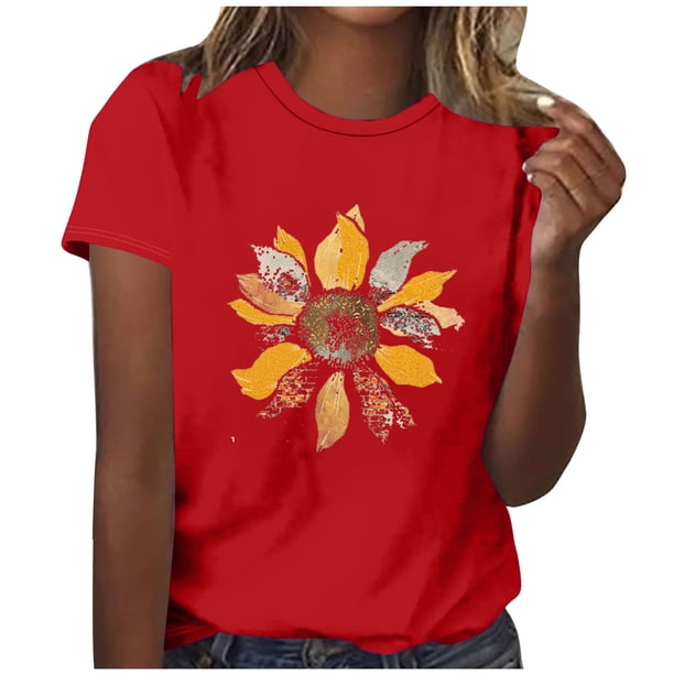 Tops Cortos para las Mujeres Blusas Impresas Manga Corta Cuello Redondo, Tops de Blusa para las Mujeres Primavera Verano Casual