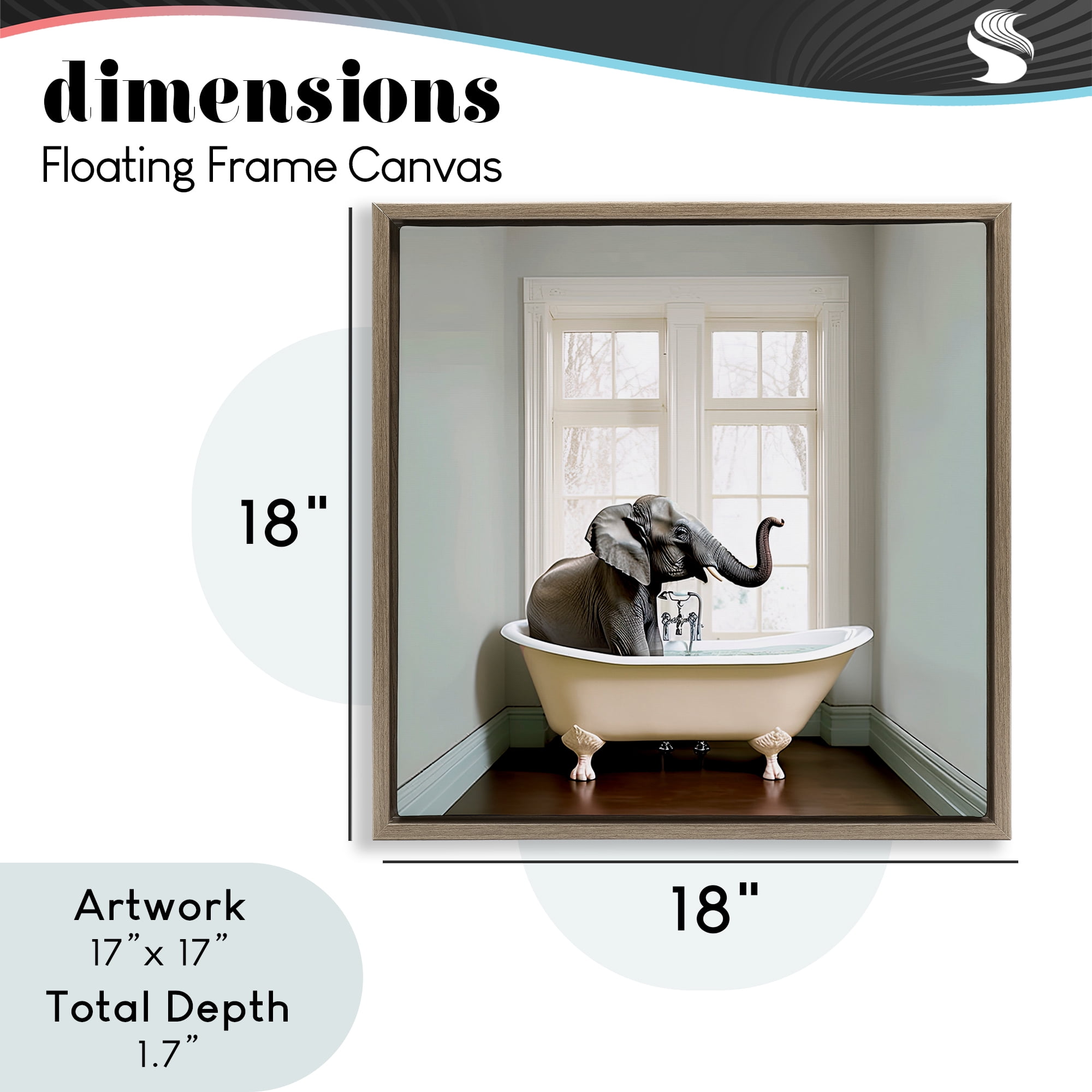 Minimal Elephant Bathtime Brown Framed Floater Canvas Wall Art, design by Sasha