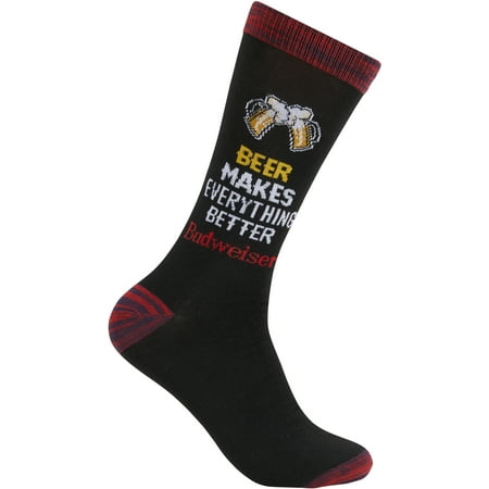 Budweiser Beer Makes Everything Better - Beer Novelty Fun Crew Socks Gift for Men Black 