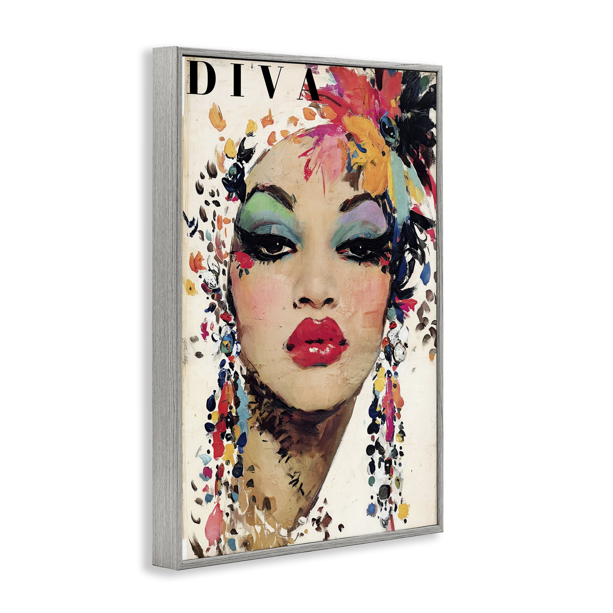 Stupell Industries Diva Fashion Portrait Gray Framed Giclee Art, design by Annabelle Hall
