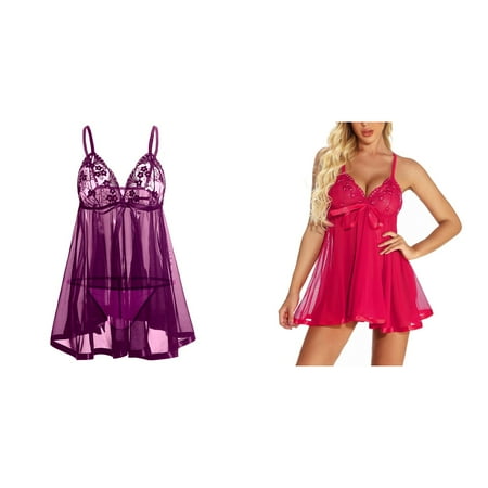 2-Pack Plus Size Lingerie Lace Bow Nightwear Sleepwear Pajamas Nightwear S-6XL Lingerie for Women plus Panties Lingerie Lingerie plus Size Bustier Lingerie for Women Chemise