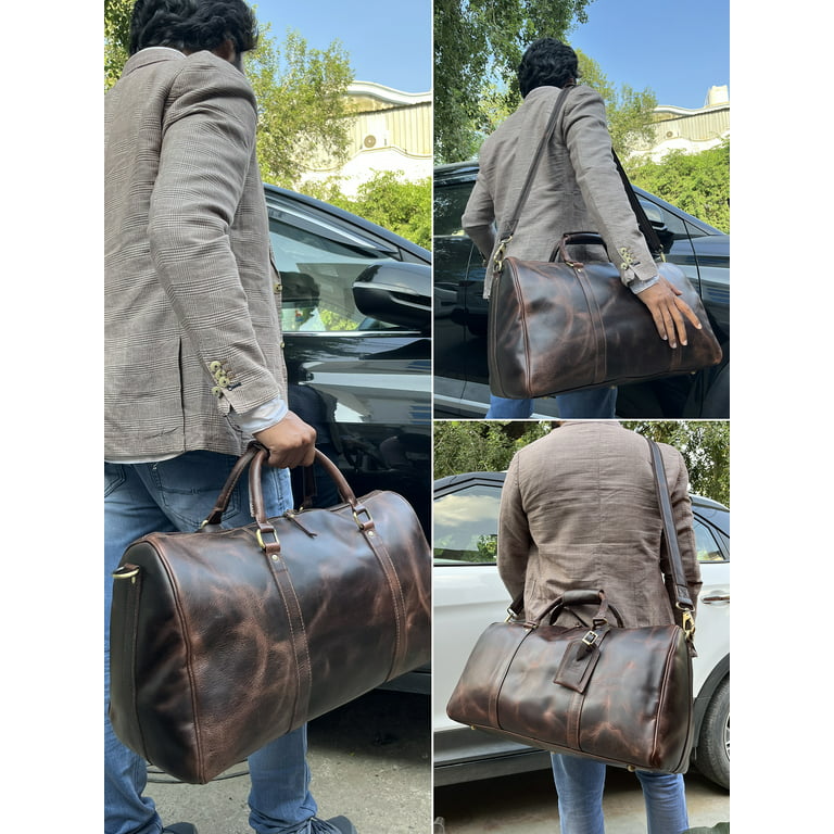 Leather Duffle Bag, Overnight Carry On Travel Luggage