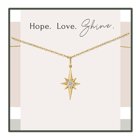 HOPE LOVE SHINE North Star Necklace – 14k Gold Over Sterling Silver Jewelry Gift for Guidance & Inner Light