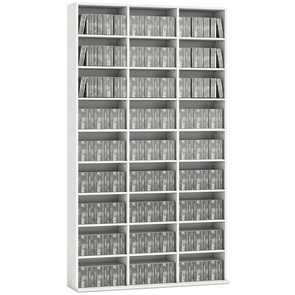 HOMCOM Media Storage Cabinet, 9-Tier DVD Shelf with 21 Adjustable Shelves