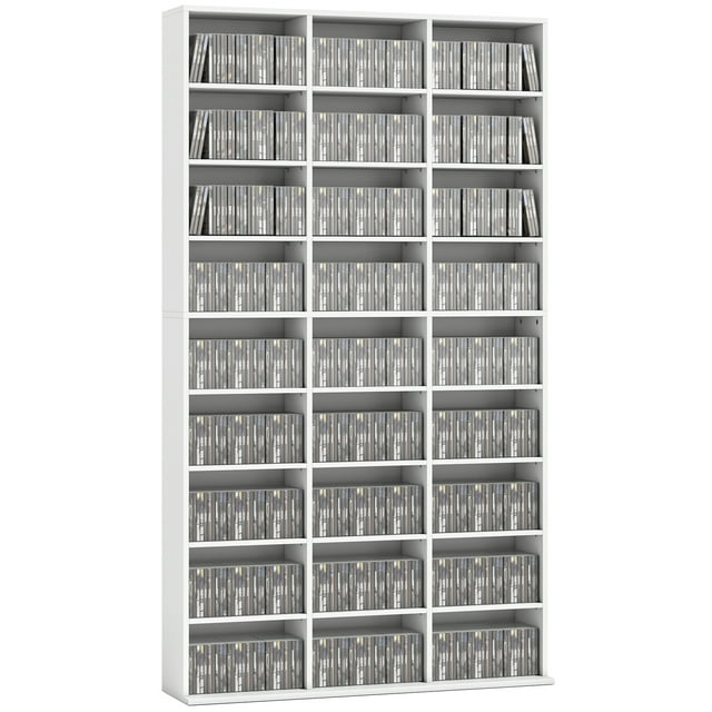 HOMCOM Armoire de Rangement Multimédia, Étagère à DVD à 9 Niveaux avec 21 Tablettes Ajustables