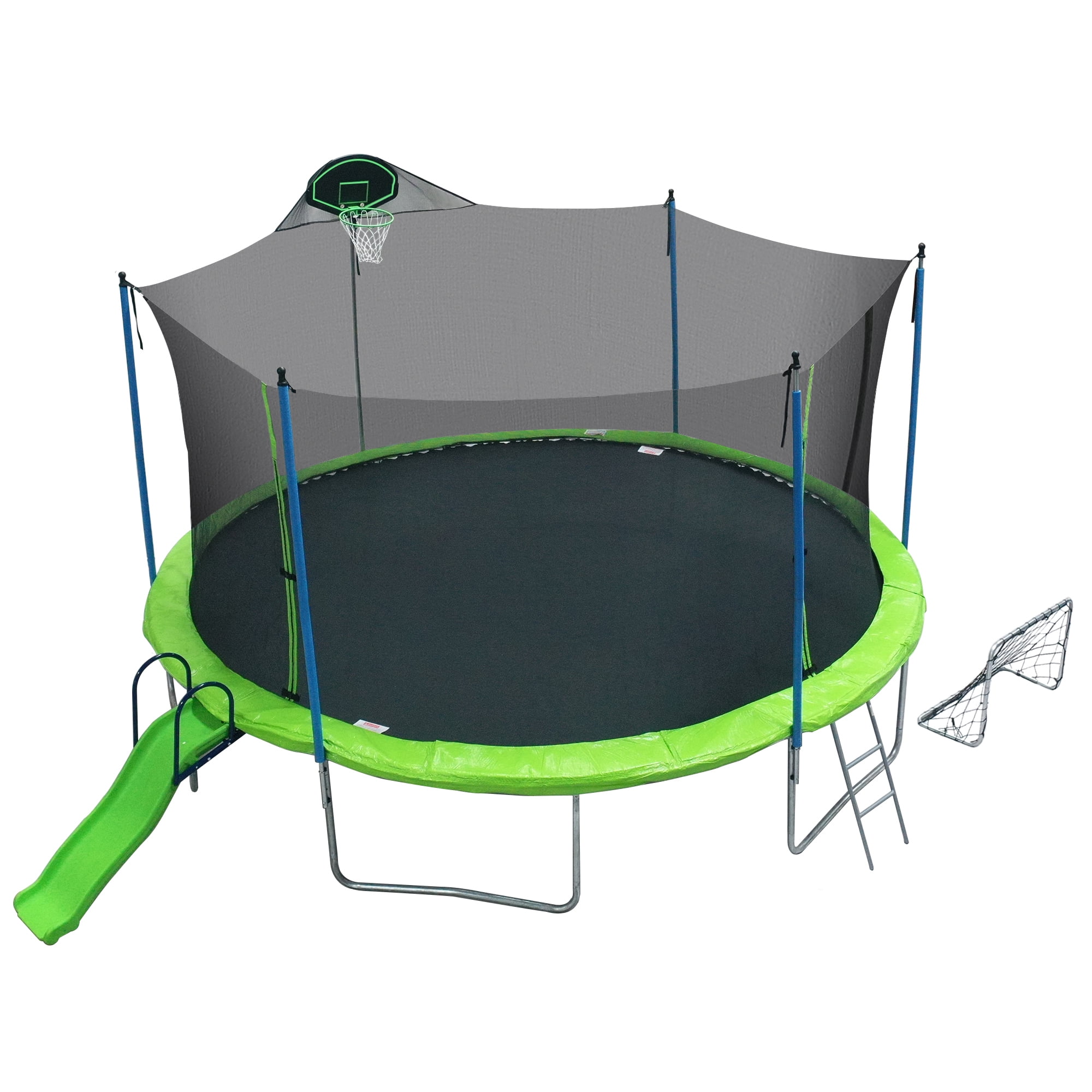 16FT Trampoline with Soccer Goal Net ,Outdoor Trampoline with Basketball Hoop and Ladder,Large Recreational Trampoline for Kids and Adults,Green