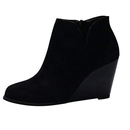 

Retro Euramerican Style Wedge Ankle Boots Plus Size Women PU Leather Shoes 35-43 for Autumn Winter 41