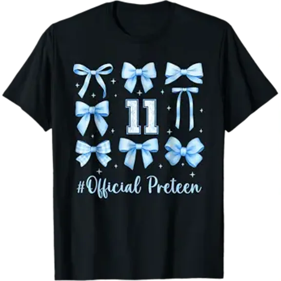 Vesco 11th Birthday Girl Blue Floral Coquette Bow 11 Year Old T-Shirt