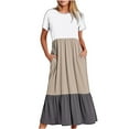 thumbnail image 2 of Wycnly Summer Dresses for Women Summer Dresses for Women Beach Loose Flowy Pleated Ruffle Swing Long Sundress with Pocket Women Trendy Color Block Round Neck Short Sleeve Maxi Sundress, 2 of 5