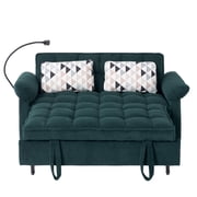 Gewnee 58 3‑in‑1 Corduroy Convertible Sleeper Sofa Bed, Pull‑Out Loveseat with 3 Adjustable Reclining Positions & Side Storage Pocket, Multi‑Purpose Guest Sofa for Living Room, Guest Room, Green