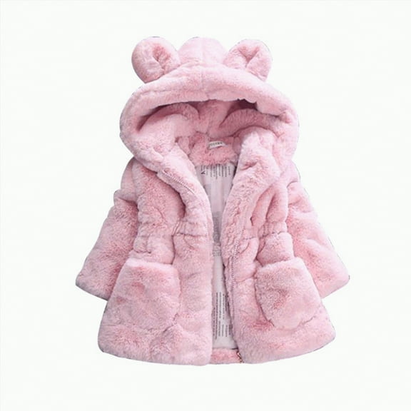 CAICJ98 Toddler Girls Winter Fleece Coats Kids Hooded Faux Fur Jacket Baby Warm Fuzzy Zip Up Jacket for Girls Outwear (Pink,4-5 Years)
