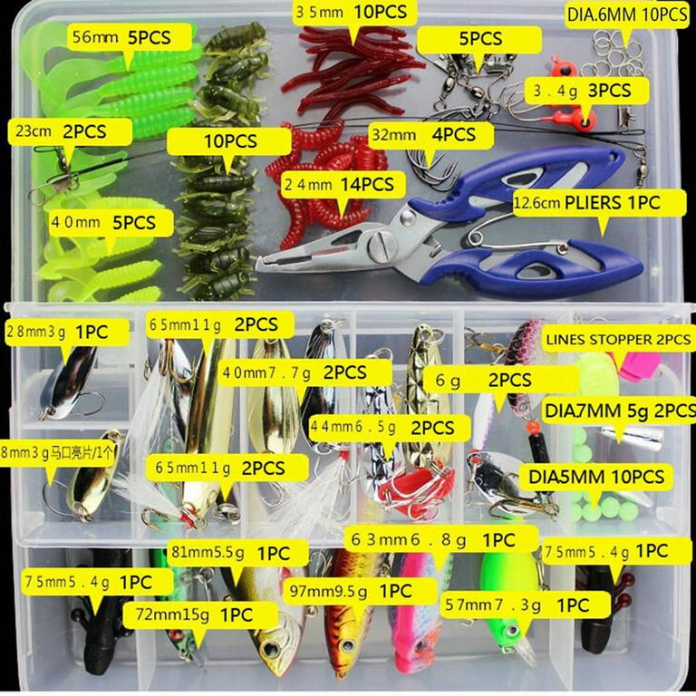 Fishing Lures Assorted Starter Set with Tackle Box, Include Frog