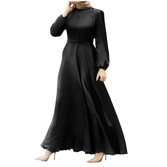 Dresses for Womens, Womens Abaya Long Sleeve Dress Prayer Solid Color Dress Loose Maxi Dress Abaya Ramadan Robe