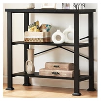 3 Tier Bookshelf,Black Industrial Book Shelf,Engineered Wood and Metal Deep Bookcases,Low Shelf Bookcase for Living Room,Office,Bedroom and Kitchen