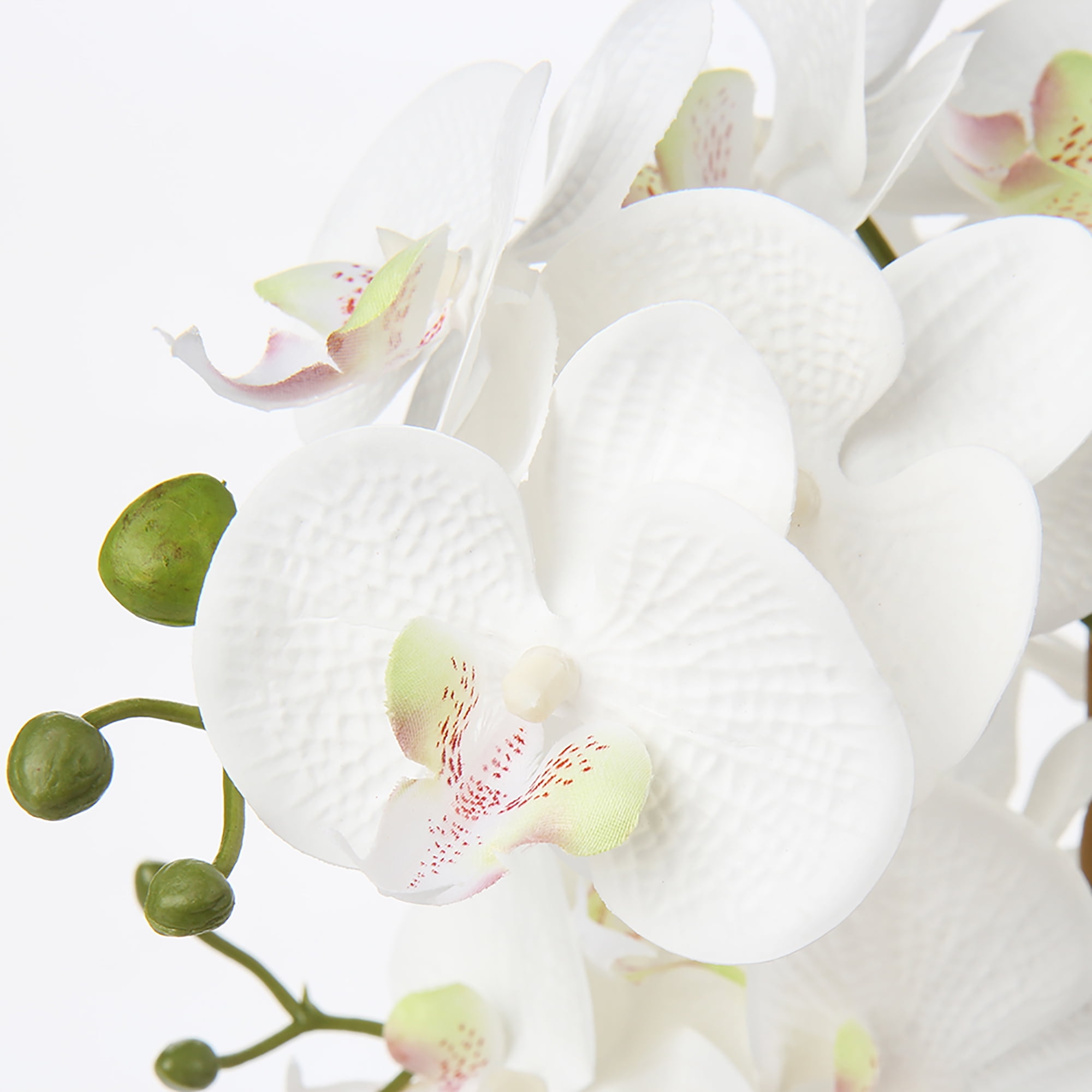Artificial Flowers 15" White Orchid Flower Phalaenopsis Orchid in Silver Boat Shaped Vase Realistic Touch Faux Orchid Plant