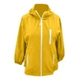 thumbnail image 4 of Women's Lightweight Waterproof Windbreaker Jacket, Slim Fit Foldable Raincoat with Hood, Packable Softshell Outdoor Coat for Hiking, Travel, Daily Commute and All-Weather Protection Yellow XL, 4 of 7