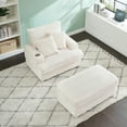 thumbnail image 4 of Upholstered Armchair with  Ottoman , Sleeper Chair ,Corduroy Chaise Longue Chair , Comfy Deep Seat Oversized Chaise Lounge Indoor with cup holder, 4 of 12