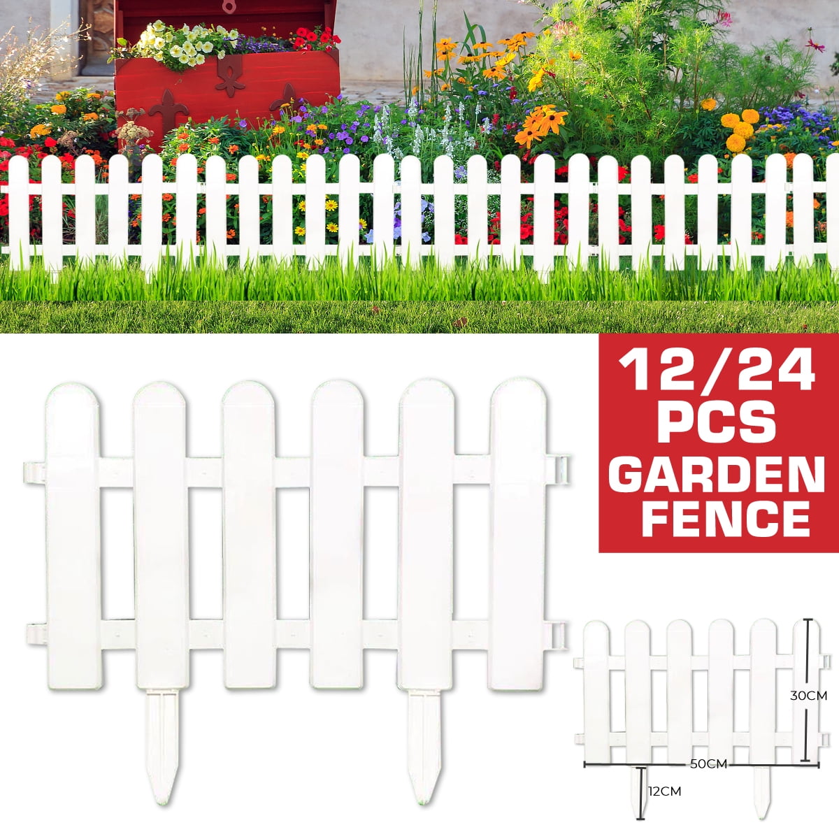 US 24PCS Garden Plastic Fence Outdoor Lawn Edging Border Panel Edge Fencing Yard 