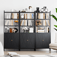 thumbnail image 6 of MONVANE Farmhouse Bookshelf and Bookcase with Doors, Crosshatch Design, 4 Shelves, 1 Pack, Black, 6 of 9