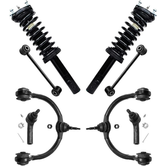 Detroit Axle - 8pc Front End Suspension Kit for 05-10 Jeep Commander Grand Cherokee, Struts w/Coil Spring Upper Control Arms Sway Bars Outer Tie Rods 2005 2006 2007 2008 2009 2010 Replacement