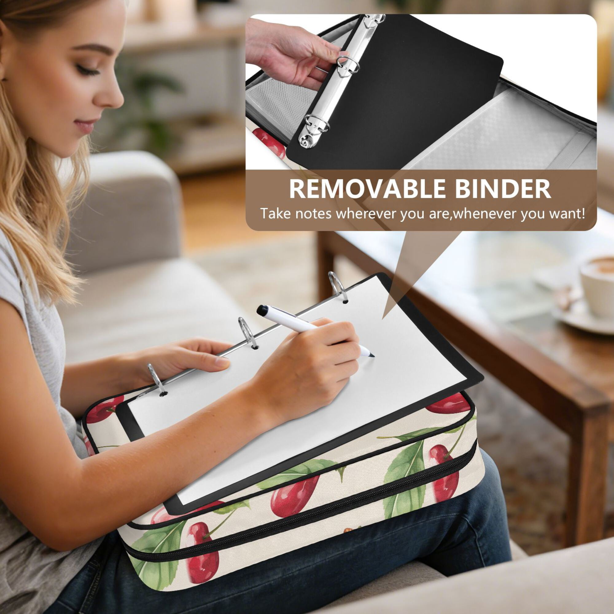 FORMRS Accordion File Folder A4 Size 7-Pocket Expanding Document Organizer Bag with 3 Ring Binder, Watercolor Cherry