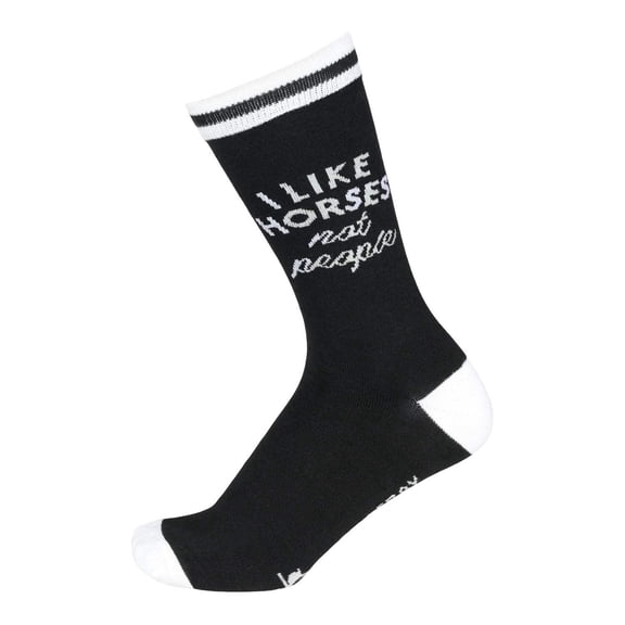 Dapplebay Knit Crew Socks-I Like Horses -Black/Grey