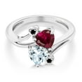 thumbnail image 2 of Gem Stone King Heart Shape Created Ruby Sky Blue Aquamarine 1.67 Ct 10K White Gold Diamond Accent Ring (Size 5), 2 of 3