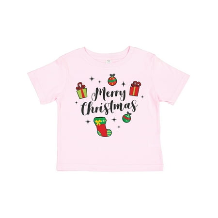 

Inktastic Merry Christmas with Presents Ornaments and Stocking Gift Toddler Boy or Toddler Girl T-Shirt