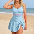 thumbnail image 3 of One Piece Swimsuit Women Scoop Neck Tummy Control Ruched Tie Knot Swim Dress Bathing Suit Swimwear, 3 of 5
