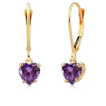 Gem Stone King 14K Yellow Gold Fancy Purple Zirconia Earrings for Women | 0.88 Cttw | Gemstone Birthstone | Heart Shape 5MM