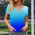 thumbnail image 4 of ZQUUVOU Womens Short Sleeve Shirt Print Color Button V Neck T-Shirt Blouses Light Blue, 4 of 5